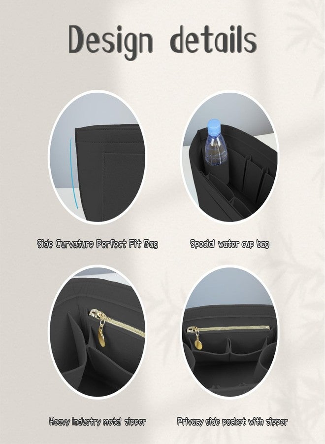 Lckaey purse organizer inserts with zipper shelf bag insert for longchamp tote organizar divider le pliage hand 026Aterrimus-L - Image 5
